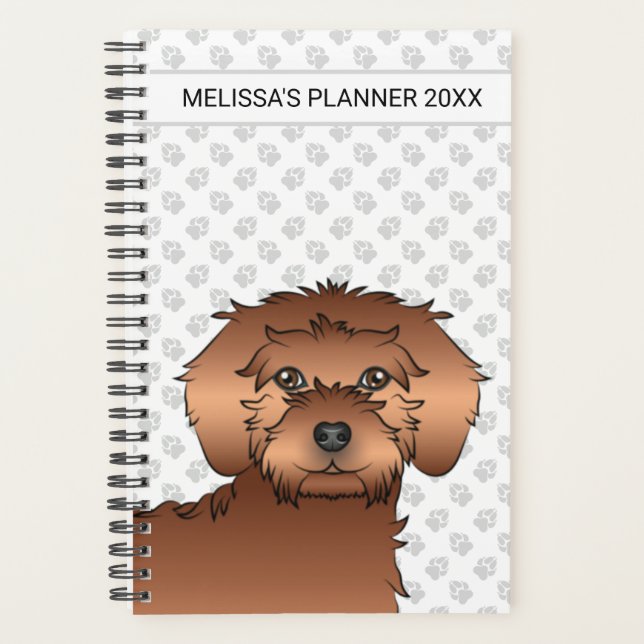 Agenda Texto e Cão Mini Goldendoodle Vermelho (Frente)