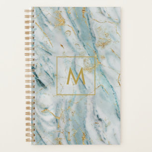 Agenda Textura Azul Moderno e Dourada do Mármaco Monogram