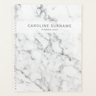 Agenda Textura de mármore branco falso e texto personaliz