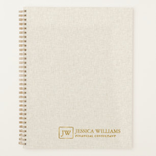 Agenda Textura Dourada personalizada de Linen bege