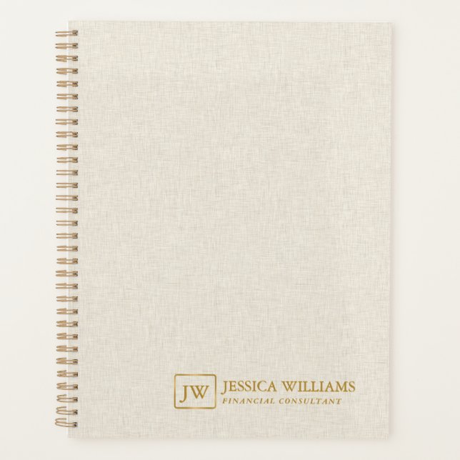 Agenda Textura Dourada personalizada de Linen bege (Frente)