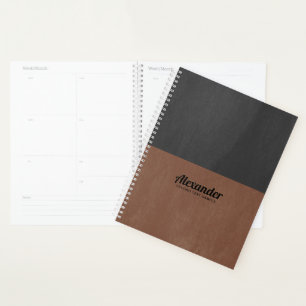 Agenda Textura em couro preto e marrom de ecrã plano div