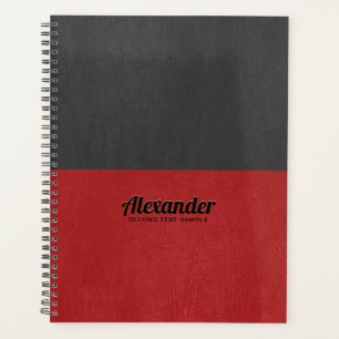 Agenda Textura em couro vermelho e preto de tela plana
