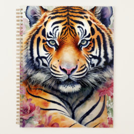 Agenda Tigre De Aquarela Com Flores De Pintura Floral