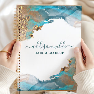 Agenda Tinta De Aquarela Líquida De Arte Moderna Azul E D