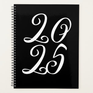 Agenda tipografia do ano com script personalizado branco