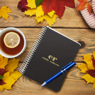 Agenda Tipografia Dourada Mínima de Linen Preto Monograma