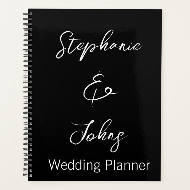 Agenda Tipografia Moderna Preta e Branca Casamento Modern (Frente)