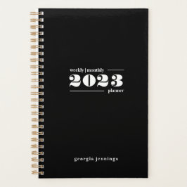 Agenda Tipografia Semanal Mensal Preta e Branca Chic