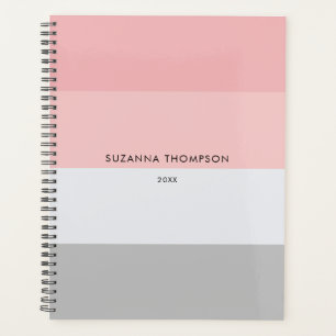 Agenda Tiras Horizontais Modernas Pink e Cinza de Pastel