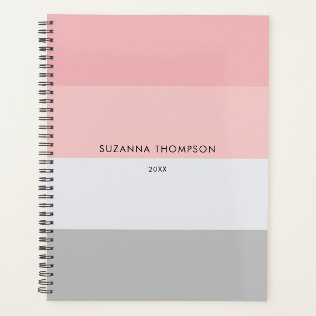 Agenda Tiras Horizontais Modernas Pink e Cinza de Pastel  (Frente)
