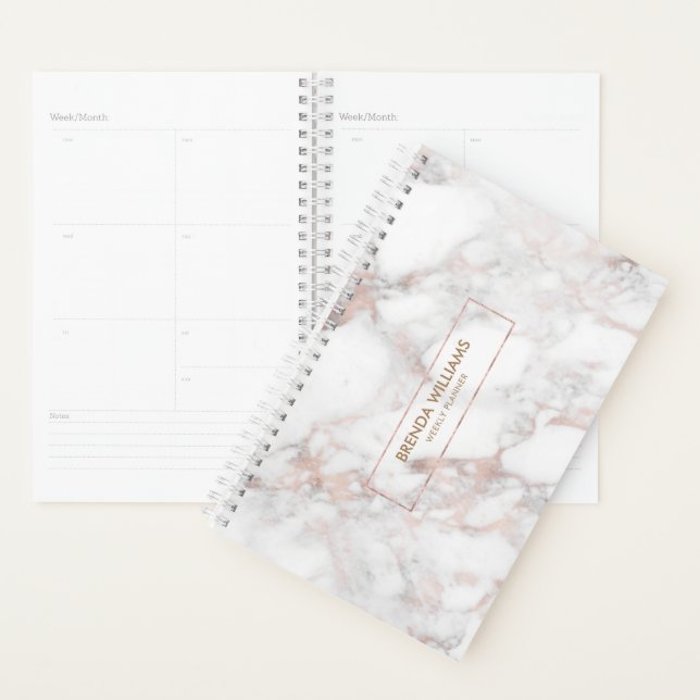 Agenda Tons brancos e Rosa Dourados Faux Marble (Exibição)