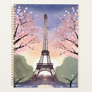 Agenda Torre Eiffel em Flor Paris França Aquarela