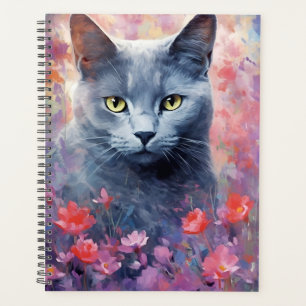 Agenda Trabalho de arte de cor d'água colorida de gato az