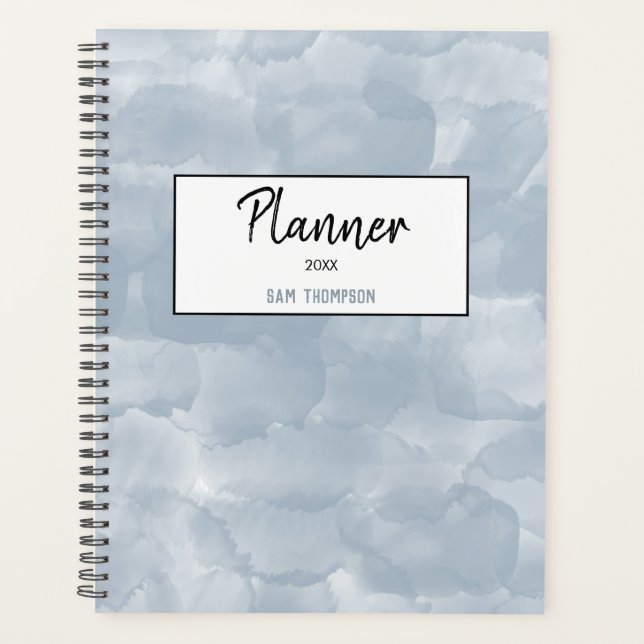 Agenda Traços de Pincel de Cor Azul Dusty (Frente)