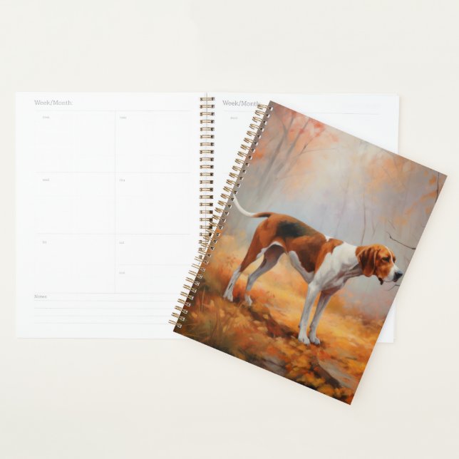 Agenda Treeing Walker Coonhound em Folhas de Outono Caída (Exibição)