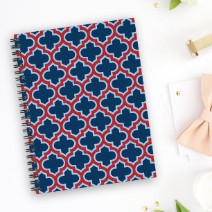 Agenda Trellis, Latice, Quatrefoil, azul e vermelho marro