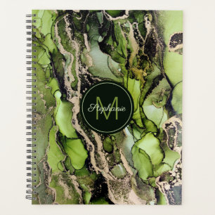 Agenda Trendy Denominada Abstrato Verde Negro Dourado