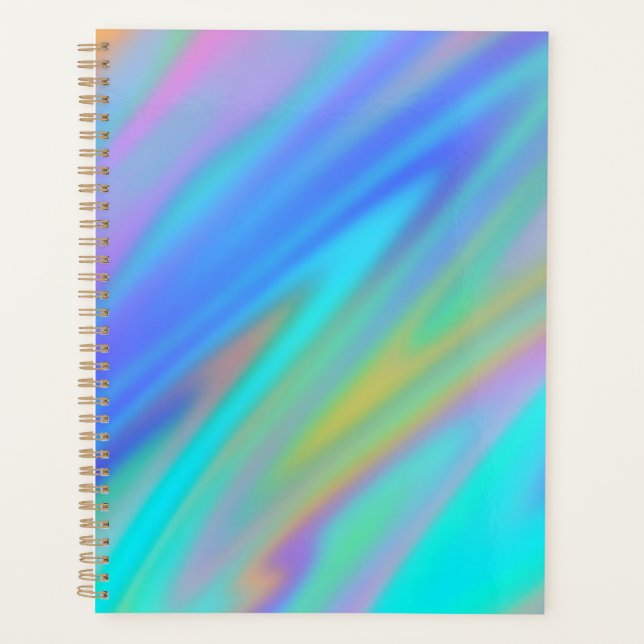 Agenda Trendy luxuoso azul roxo, azul, holográfico (Frente)