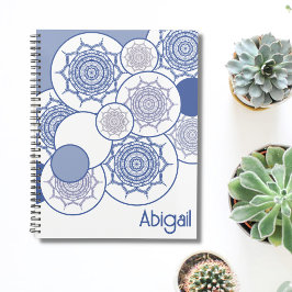 Agenda Trendy Modern Blue, White Mandala Padrão Boho Zen