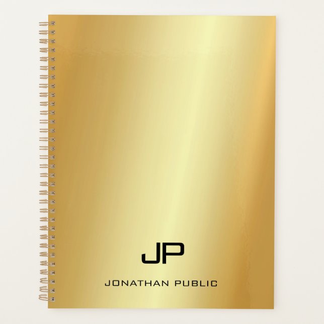 Agenda Trendy Na moda Faux Dourado Modern Monogramme Name (Frente)