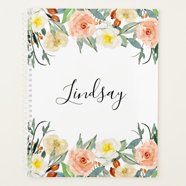 Agenda Trendy Peach Floral Monograma (Frente)