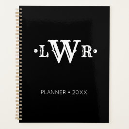 Agenda Três letras monograma, preto e branco elegante