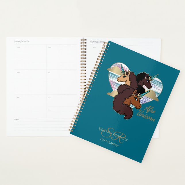 Agenda Trio de Unicórnio Afro Coração Design (Exibição)