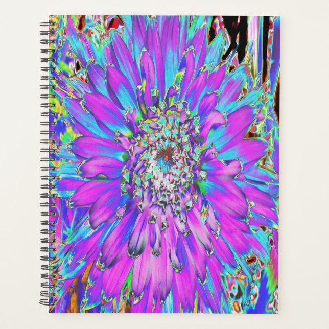 Agenda Trippy Abstrato Aqua, Verde limão e Dahlia Roxo (Frente)