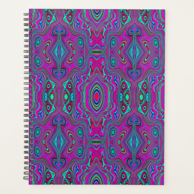 Agenda Trippy Retro Magenta, Abstrato azul e verde (Frente)