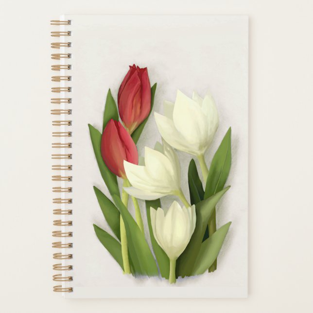 Agenda Tulipas brancas e vermelhas Floral (Frente)