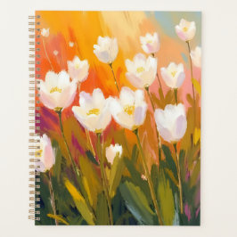 Agenda Tulipas Brancas Pintura de Campo de Flores Aquarel