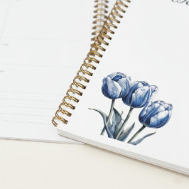 Agenda Tulipas em Azul de Delft, personalizável 