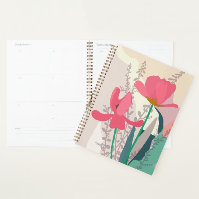 Agenda Tulipas Rosa Blocos de Cor Moderna Artística (Exibição)