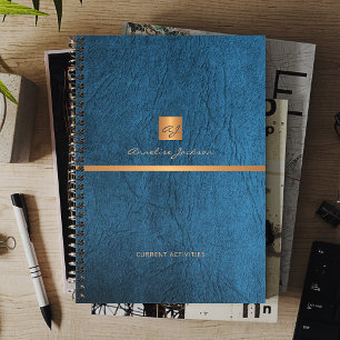 Agenda Turma de 2027 Elegante azul couro dourado monogram