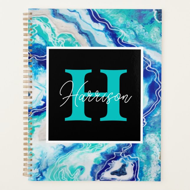 Agenda Turquesa e Blue Marble Monograma (Frente)