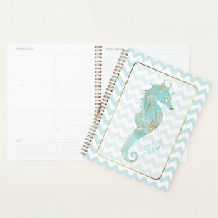 Agenda Turquesa e cavalo de mar Dourado personalizados