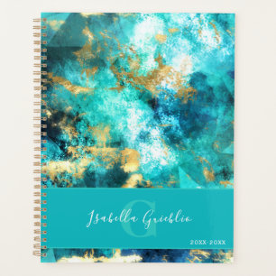 Agenda Turquesa e Design Abstrato de mármore Dourado
