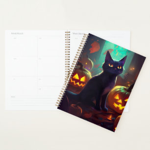 Agenda Tuxedo Gato De Halloween Com Pumpkins Assustado