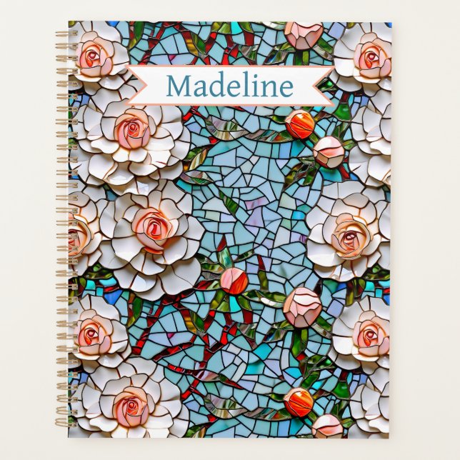 Agenda Um Padrão Bonito Faux Mosaico Floral Personalizado (Frente)