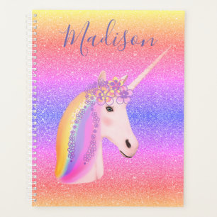 Agenda Unicorn Pastel Rainbow Glitter Personalizado