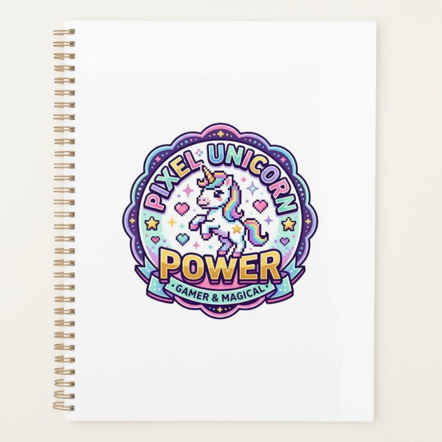 Agenda Unicórnio Pixel Unicórnio Poder Camisetas Prontas  (Frente)