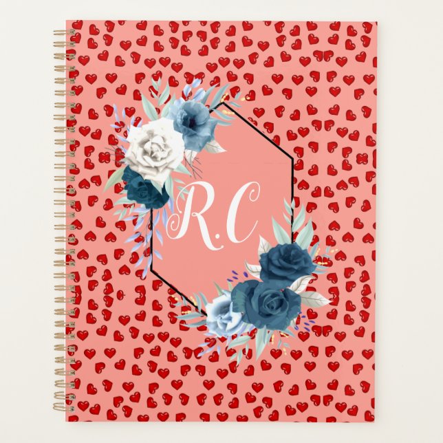 Agenda unique Red hearts on pink and pattern Custom (Frente)