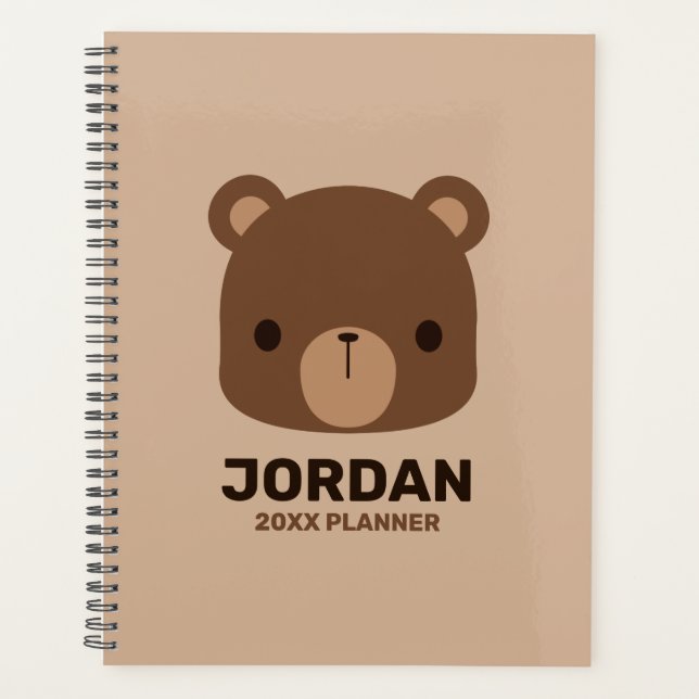 Agenda Urso Castanho Bonito com Nome Personalizado (Frente)