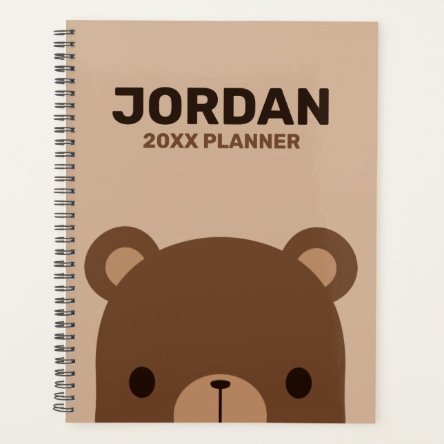 Agenda Urso Castanho Bonito com Plano de Nome Personaliza (Frente)