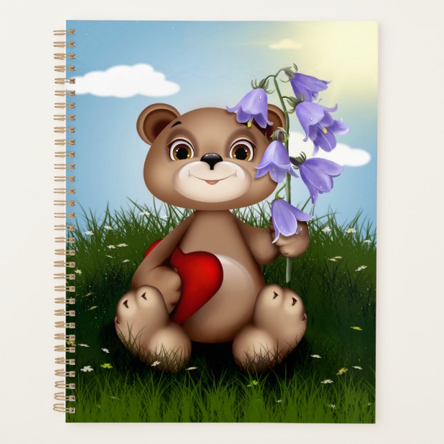 Agenda Urso Segurando Buquê Flor-30926 (Frente)