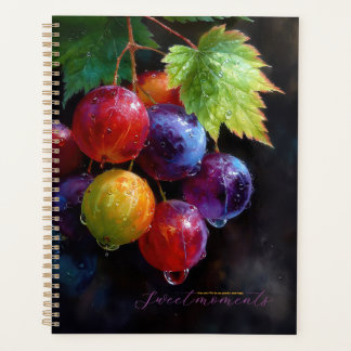 Agenda Uvas Vibrantes em Aquarela e Gotículas de Orvalho