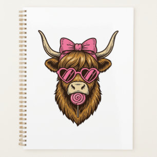 Agenda Vaca Alta Cute com Óculos de Coração Rosa Vetor_1