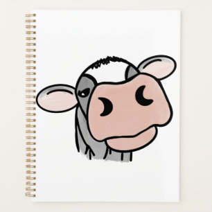 Agenda vaca de desenho animado preto branco rosa beijo ci