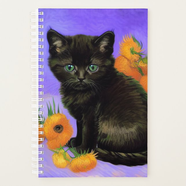 Agenda Van Gogh Black Kitten com Girassóis (Frente)